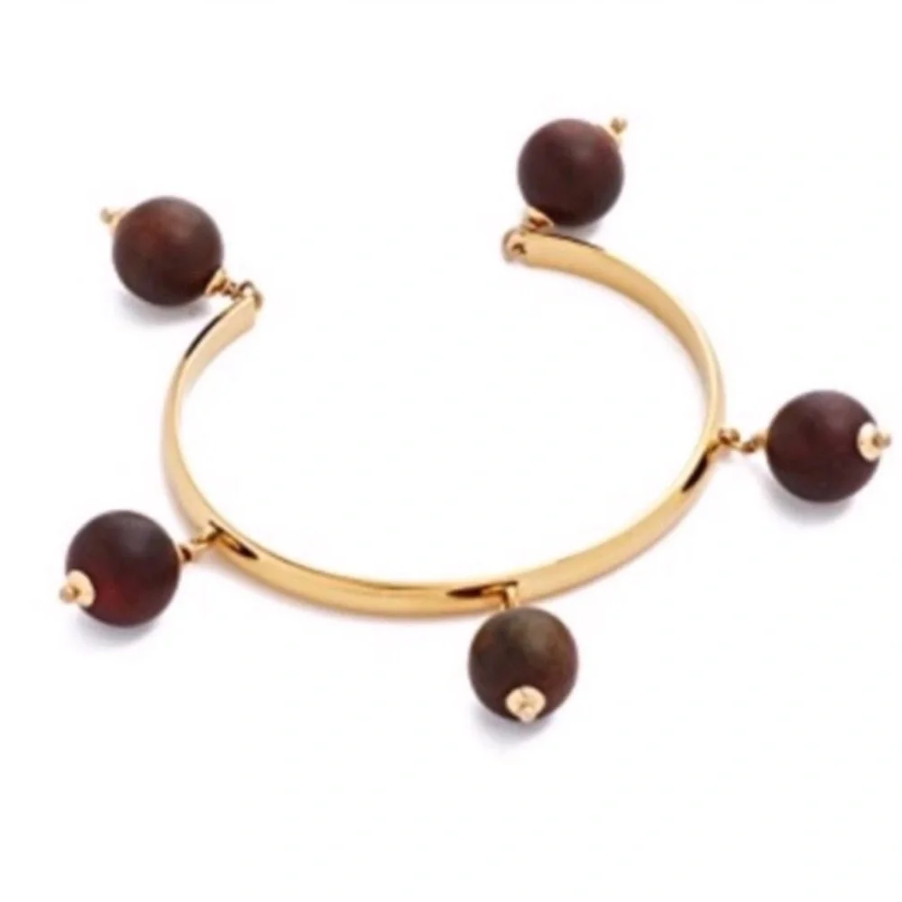 KATE SPADE Set of 2 Gold Cuffs with Wood Beads Second Nature Bracelet - Picture 7 of 12
